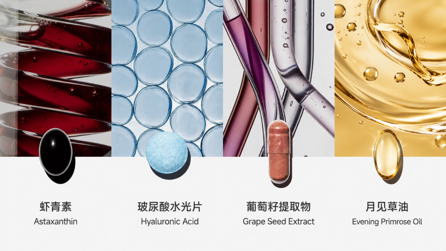 脸发黄、干燥起皮的内服调理:虾青素、玻尿酸、葡萄籽定制营养封面